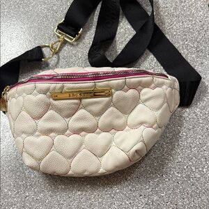 Betsey Johnson Cream Heart Quilted Crossbody Bag